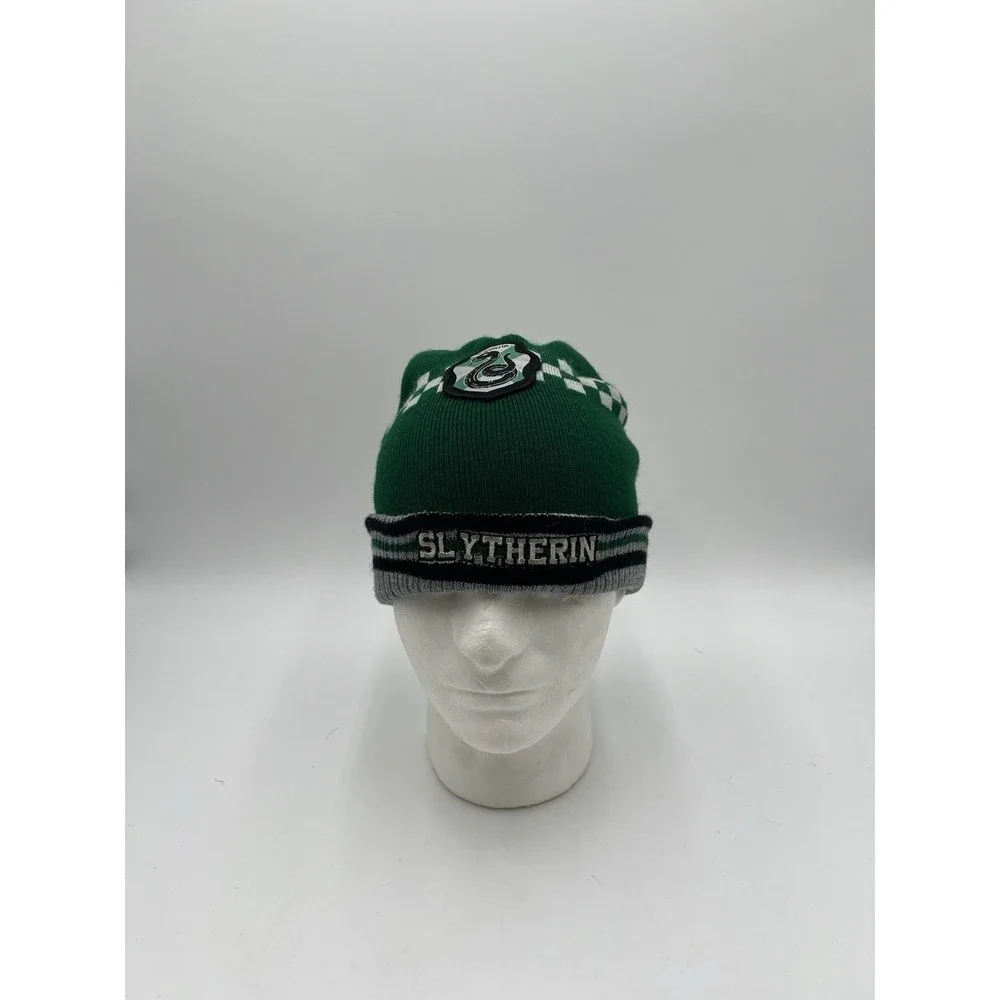 Harry Potter Slytherin Knit Beanie Hat Green Gray Embroidered Logo One Size